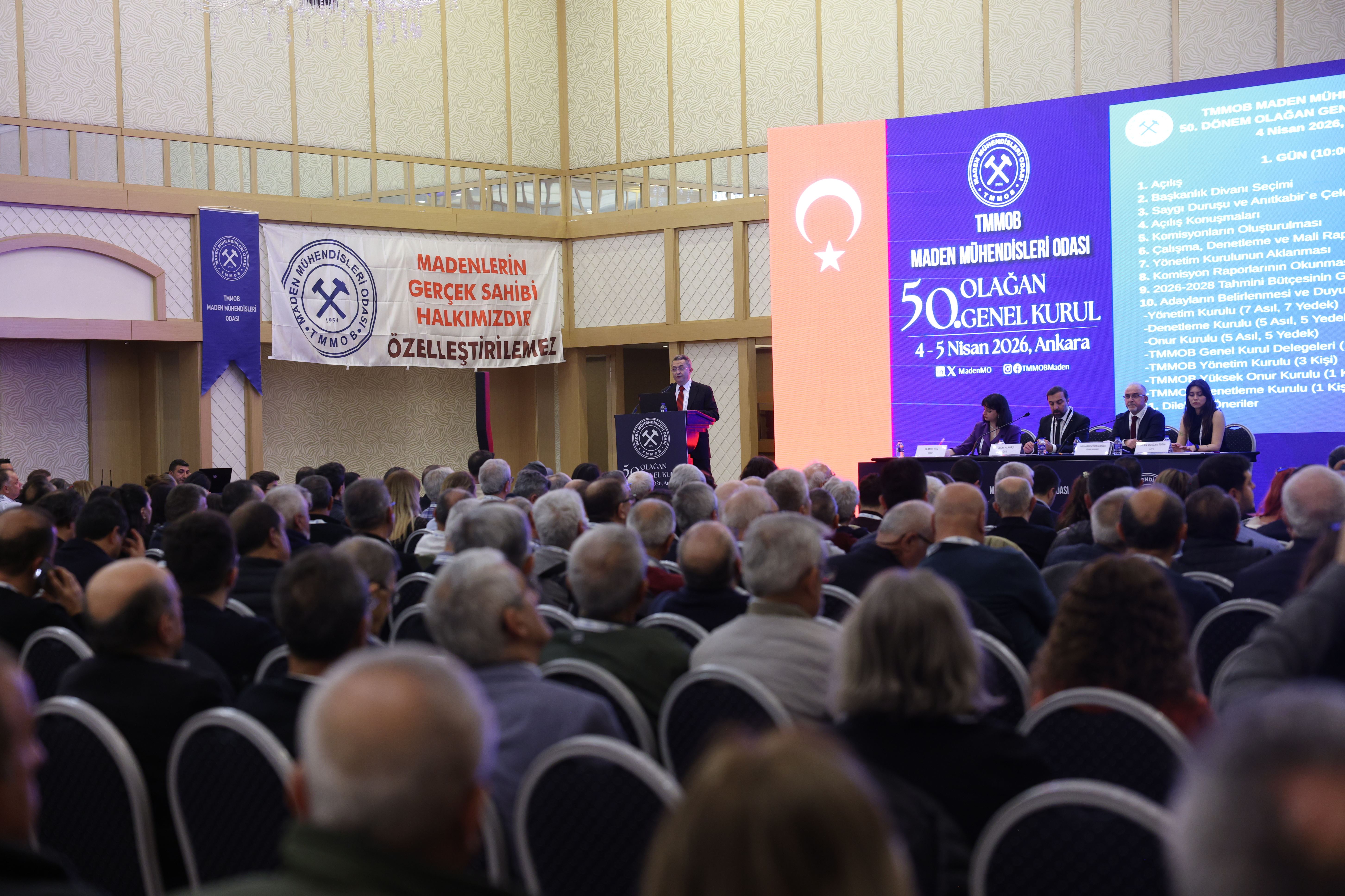 TMMOB MADEN MÜHENDİSLERİ ODASI’NIN 50. OLAĞAN GENEL KURULU, 4 NİSAN 2026 TARİHİNDE ANKARA’DA GENİŞ BİR KATILIMLA GERÇEKLEŞTİRİLDİ.  