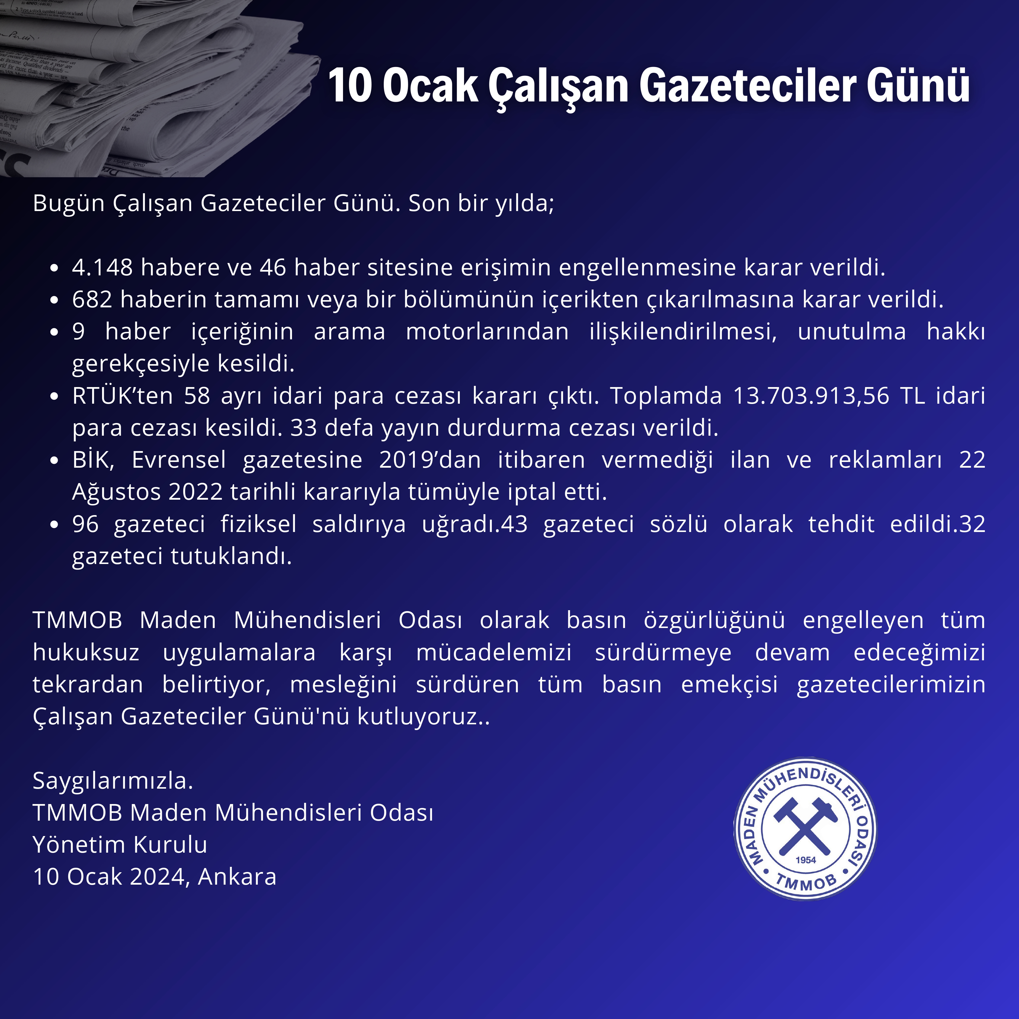 10 Ocak Çalışan Gazeteciler Günü