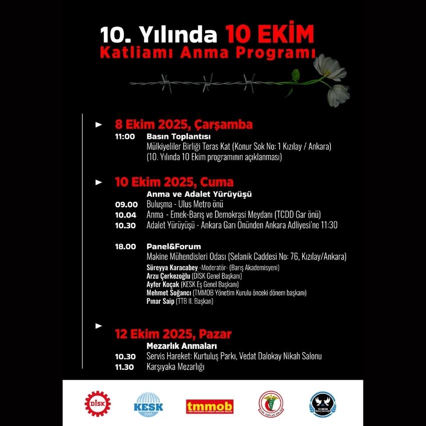 10 EKİM KATLİAMININ 10. YILINDA: EMEK, BARIŞ VE DEMOKRASİ İÇİN BİRLİKTEYİZ!