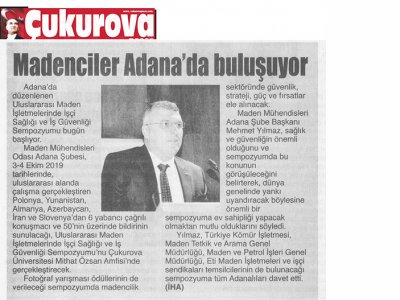 ULUSLARARASI MADEN İŞLETMELERİNDE İŞÇİ SAĞLIĞI VE İŞ GÜVENLİ SEMPOZYUMU 2019 BASINDA YER ALDI (03.10.2019)