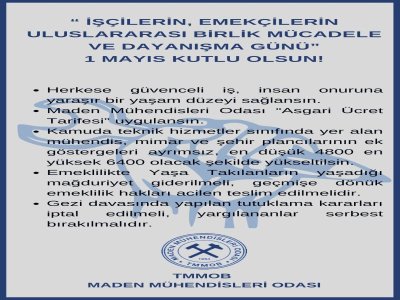 "İŞÇİLERİN, EMEKÇİLERİN ULUSLARARASI BİRLİK MÜCADELE VE DAYANIŞMA GÜNÜ"  1 MAYIS KUTLU OLSUN!