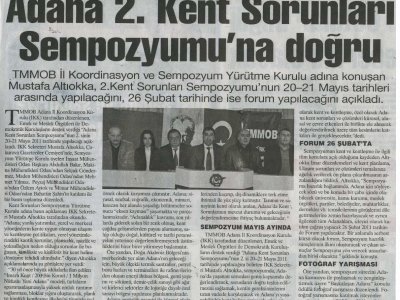 ADANA KENT SORUNLARI SEMPOZYUMU – II  (12 OCAK 2011 )
