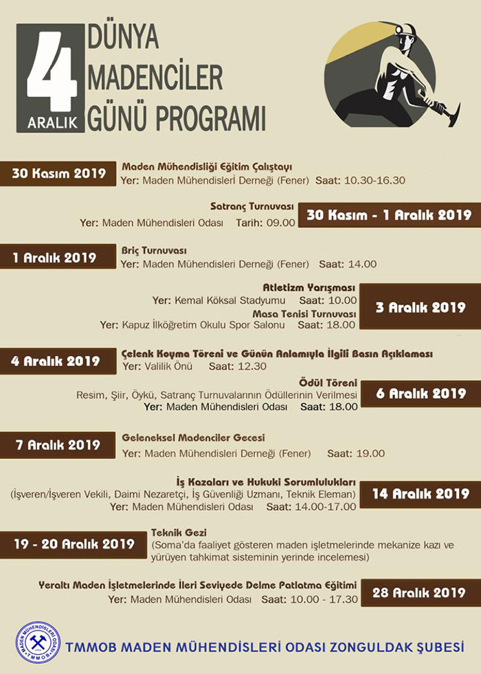 4 ARALIK DÜNYA MADENCİLER GÜNÜ ETKİNLİK PROGRAMI